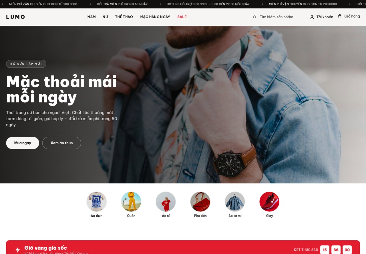 Trang chủ website trước khi sửa: chữ đè lên ảnh nền tối, danh mục dạng huy hiệu tròn, tông đỏ đen