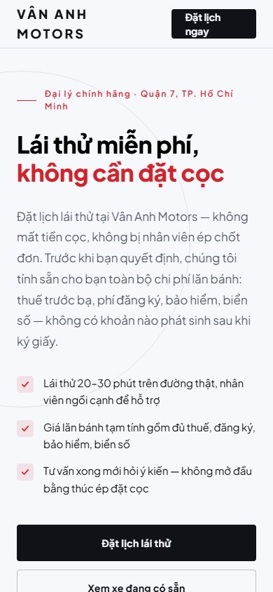Vân Anh Motors — Màn hình đầu trên điện thoại