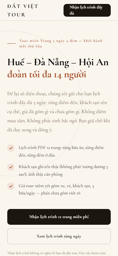 Đất Việt Tour — Màn hình đầu trên điện thoại