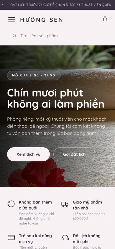 Spa Hương Sen — Trang chủ trên điện thoại