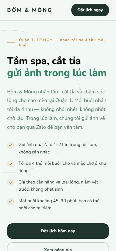 Bờm & Móng — Màn hình đầu trên điện thoại