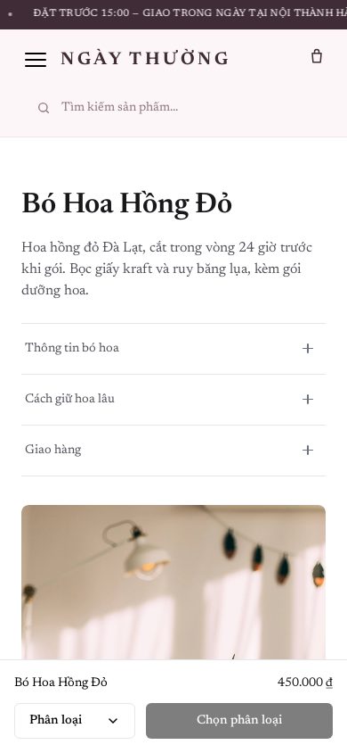Tiệm Hoa Ngày Thường — Trang sản phẩm trên điện thoại