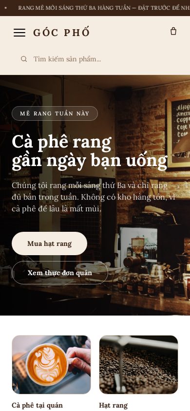 Cà Phê Góc Phố — Trang chủ trên điện thoại