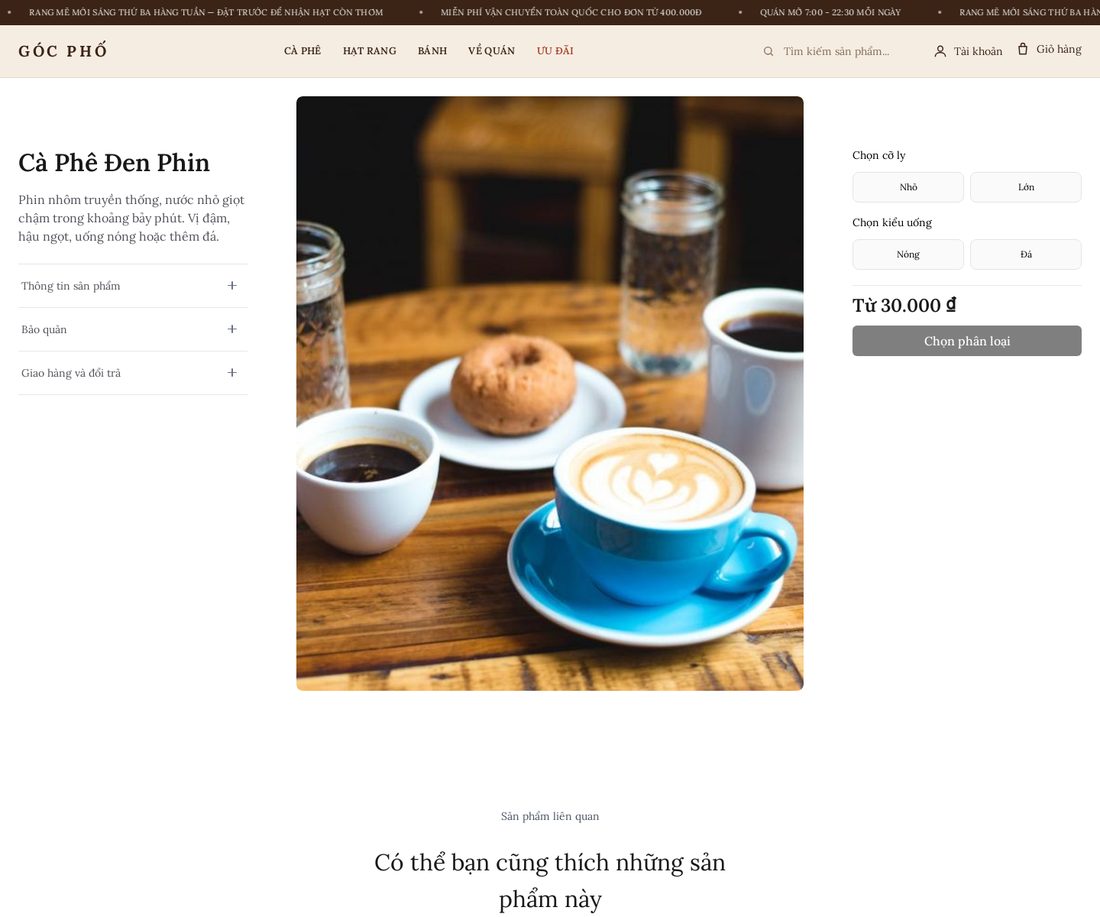 Cà Phê Góc Phố — Trang sản phẩm