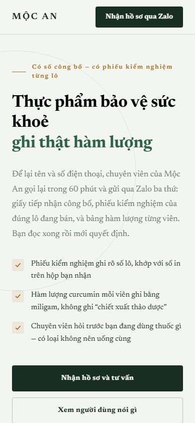 Mộc An — Màn hình đầu trên điện thoại